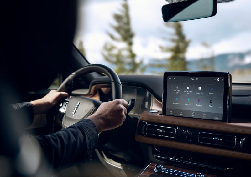 The Lincoln+Alexa app screen is displayed in the center screen of a 2023 Lincoln Aviator® Grand Touring SUV | Miller Lincoln in Saint Cloud MN